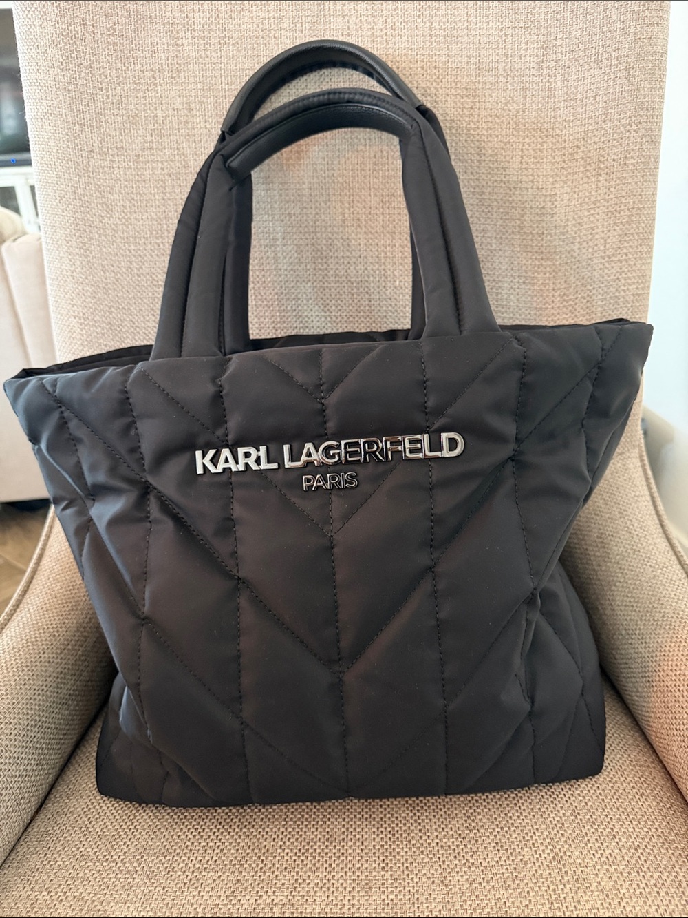 Karl Lagerfeld Black Quilted Tote with Silver Logo Detail